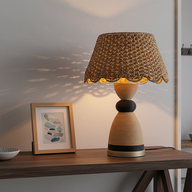 Lampe de table en rotin 24 po avec gradateur tactile USB 3 voies Flora