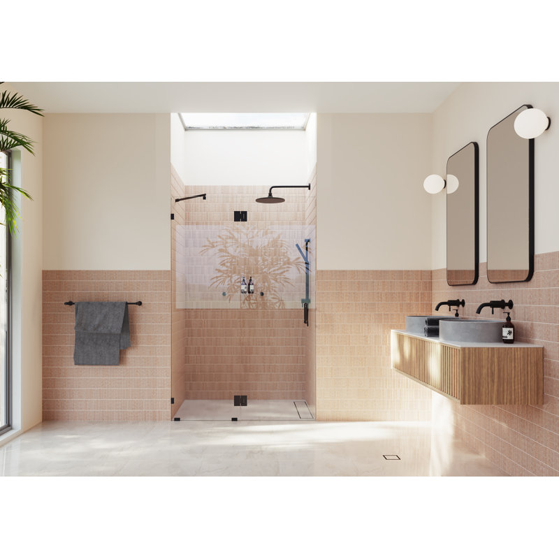 Halo 52.5 in. x 78 in. Frameless Glass Hinge Shower Door, Matte Black