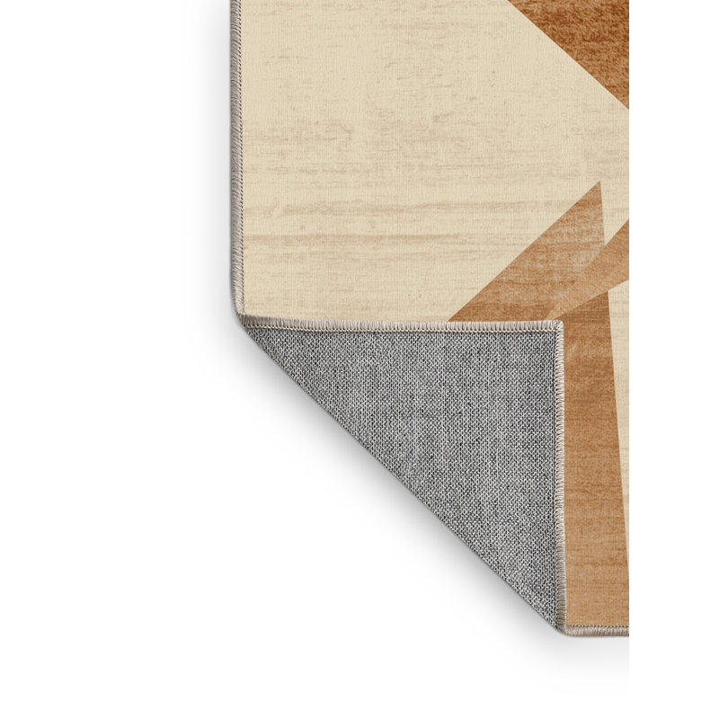 Tapis beige uni lavable à la machine de couleur unie moderne - reliure beige, 8 x 10
