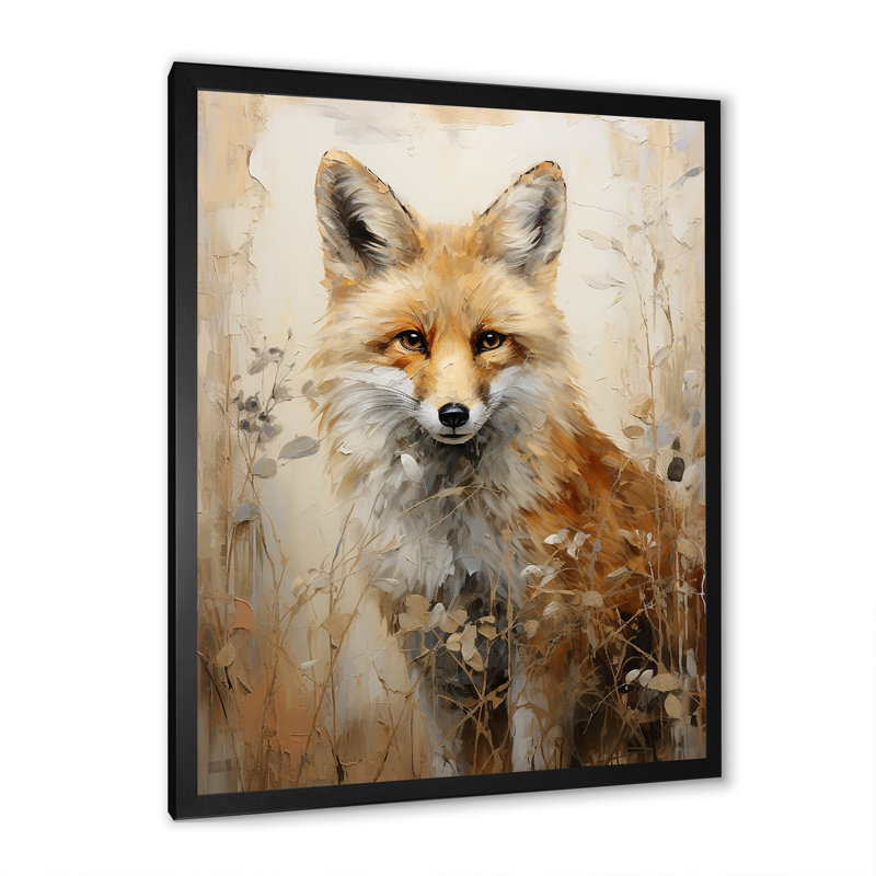 Portrait de renard minimalisme dans la forêt - impressions encadrées, Cadre simple noir, H 44 po x l 34 po x P 1,5 po