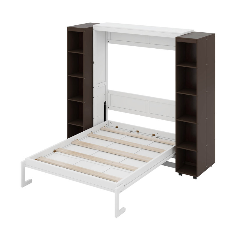 Grand lit escamotable moderne escamotable avec portes de rangement, Espresso