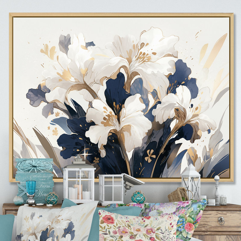 " Gold White Iris Impressions Flower ", Natural Floater Framed, 30" H x 40" W x 1.5" D