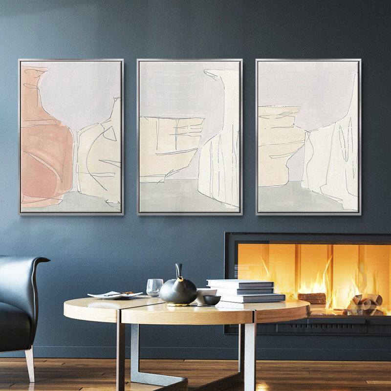 Ensemble de 3 toiles tendues Clay, H 40 po x l 78 po, Argent