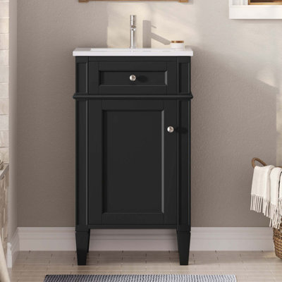 18-Inch Bathroom Vanity With Ceramic Sink,Freestanding Single Vanity Set With Soft Closing Door, Adjustable Shelf,Solid Feet