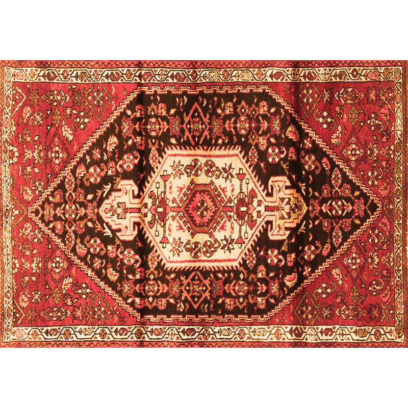 Tapis oriental rouge / noir / beige tissé à la machine, Carré 4 pi