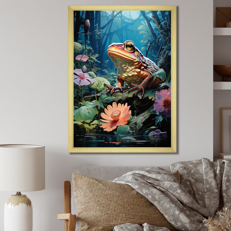«Japon Art Lotus Pond Relection», reproduction sur toile, H 32 po x l 16 po x P 1 po, Encadrement doré