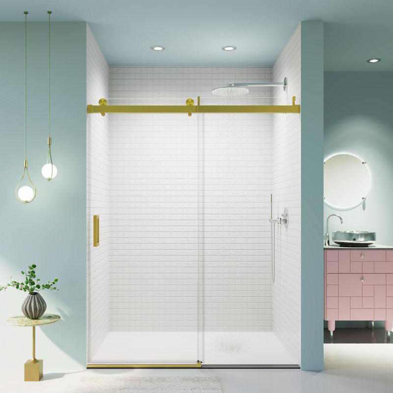 Victor 56–60'' W x 76'' H Frameless Single Sliding Shower Door with Soft-Close & Glass
