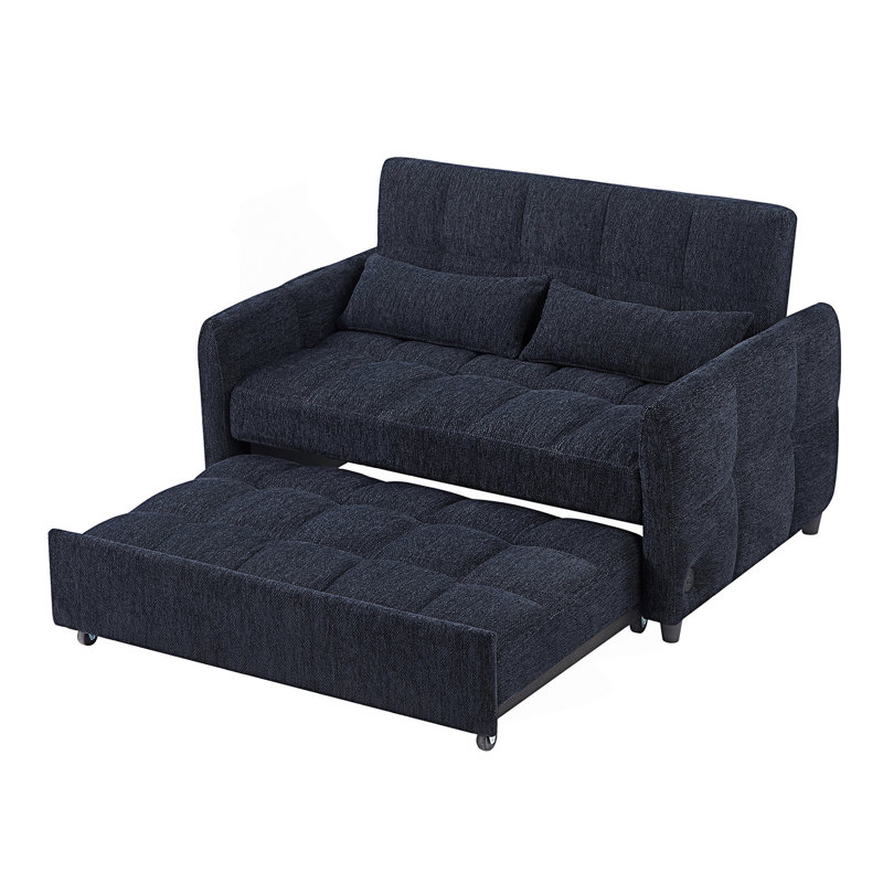 Loveseat Sofa, Pull-Out Sofa Bed, Tufted Sleeper Sofa With An Adjustable Backrest, Comfy Sofa, Blue