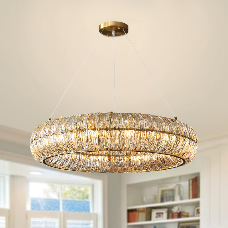 Lustre rond en cristal 8 lumières à intensité variable | Cadre de citrouille doré à 2 niveaux avec cristaux scintillants, fils réglables (base E14) pour le salon, la salle à manger et le vestibule