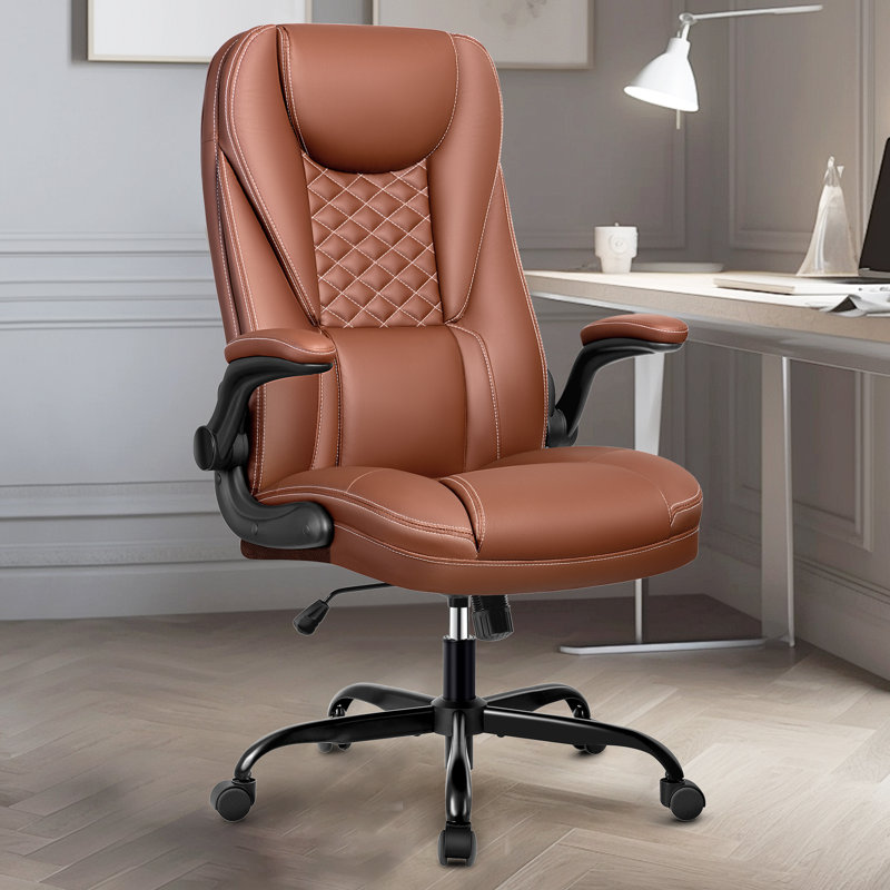 Loriece Ergonomic Executive Chair with Flip-up Armrests, Brown