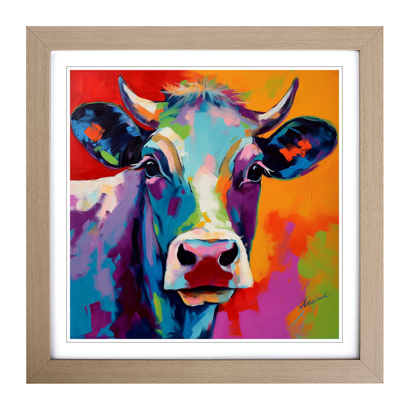 Cow Fauvism No.1 - Framed Print, Oak