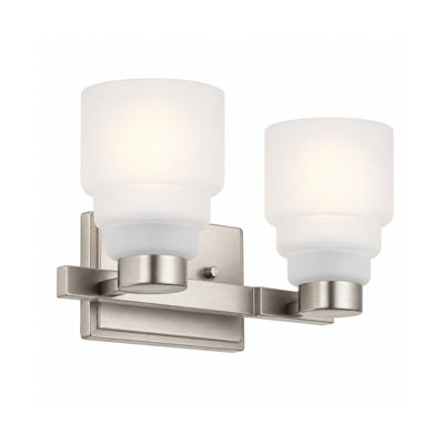 15"w Vionnet 2-Light Bath Light Brushed Nickel Finish with Satin Etched Glass Shade