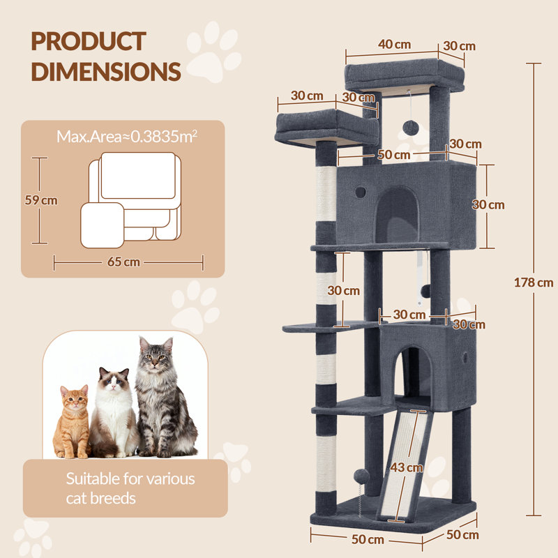 Cat Tree, Dark Grey, 50 x 50 x 178 cm