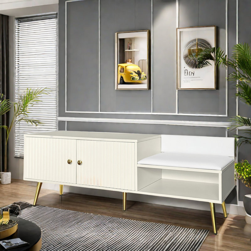 Banc de rangement pour chaussures avec rangement caché et coussin rembourré, Beige