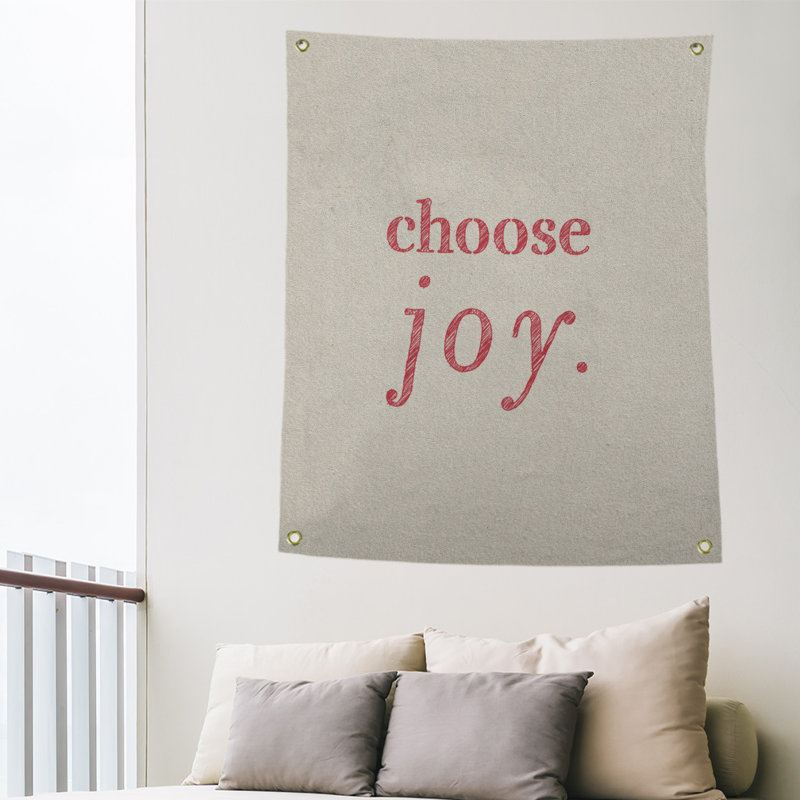 Tapisserie de polyester, choisir la joie citation, H 36 po x l 26 po, Blanc / Rouge