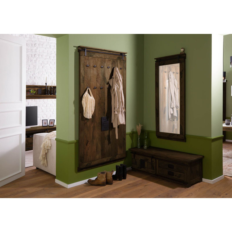 Railway Hall Tree 100cm Wide, Brown Lacquered