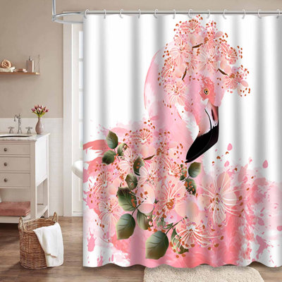 Rideau de douche imperméable à motif floral rose avec 12 crochets