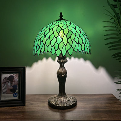 Lampe de table en verre coloré teinté vert avec ampoules DEL incluses 12 po x P 12 po x H 19 po