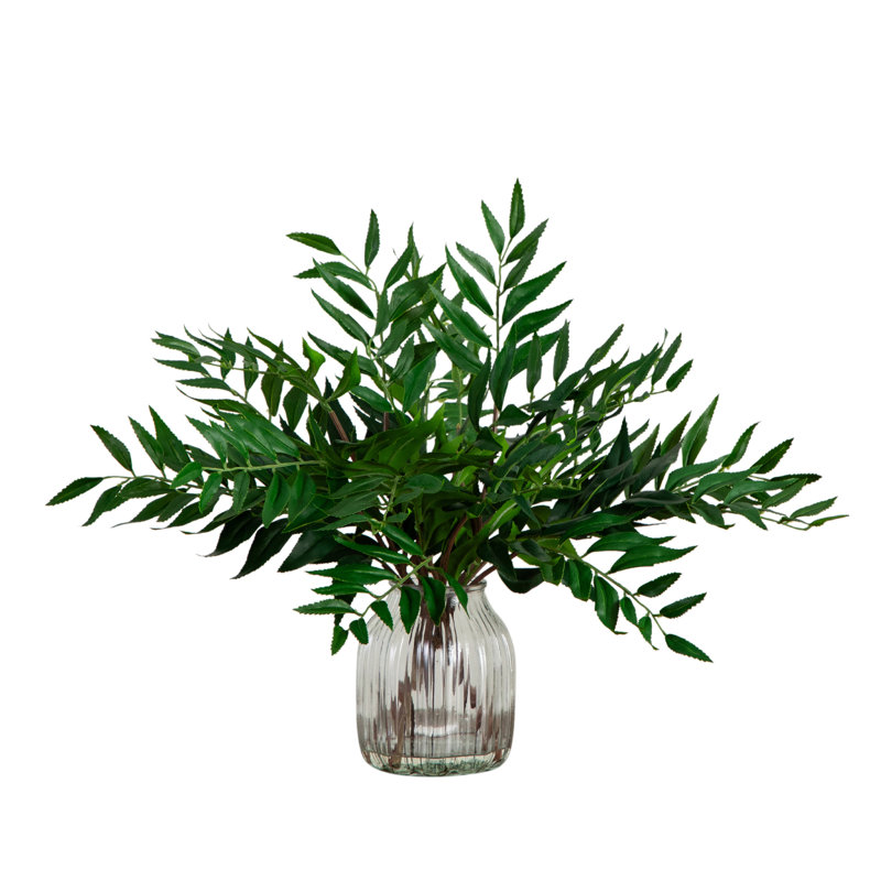 19-inch Green Fern Arrangement in Clear Glass Vase