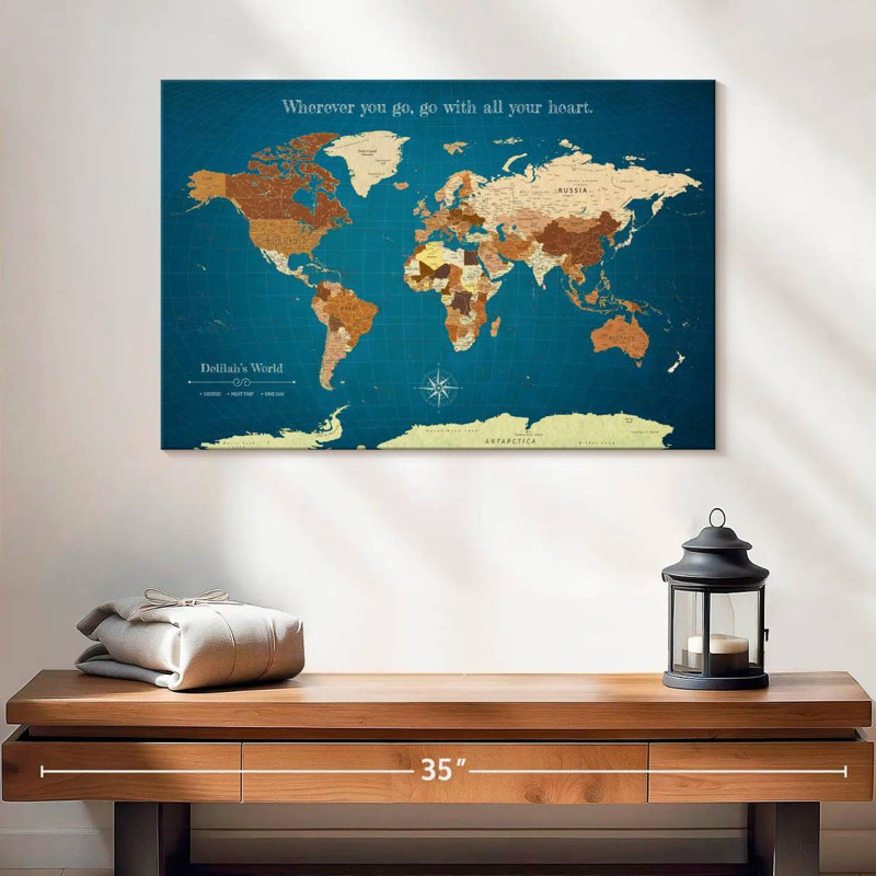 Carte du monde personnalisée avec punaise IV, H 16 po x l 24 po, Oui