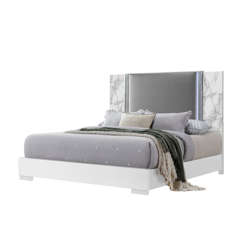 MOON WHITE MARBLE QUEEN BED W/LED, Queen