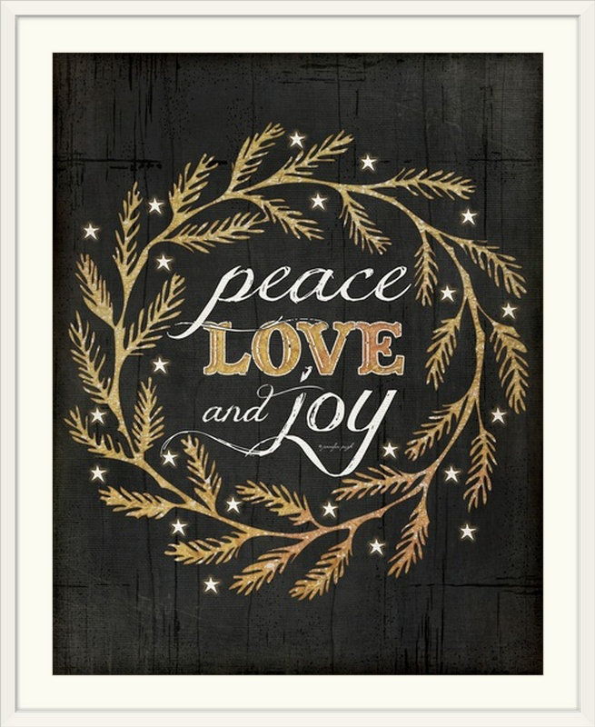 «Peace Love and Joy» par Jennifer Pugh, impression, H 32 po x l 27 po x P 1 po, Cadre blanc