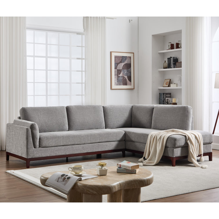 Bridgeview 109.8" Wide Chenille Fabric Cushion Back Upholstered L-Shaped Sectional Solid Wood Frame