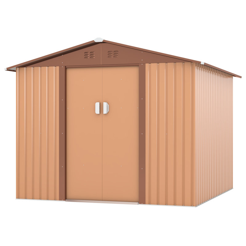 Metal Storage Tool Shed Outdoor Storage Shed With Sliding Doors and Vents, Coffee, 70.3" H x 101.2" W x 100.4" D