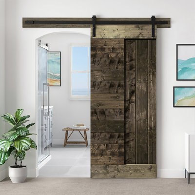 84'' Solid Wood Paneled Painted without Installation Hardware Kit Barn Door