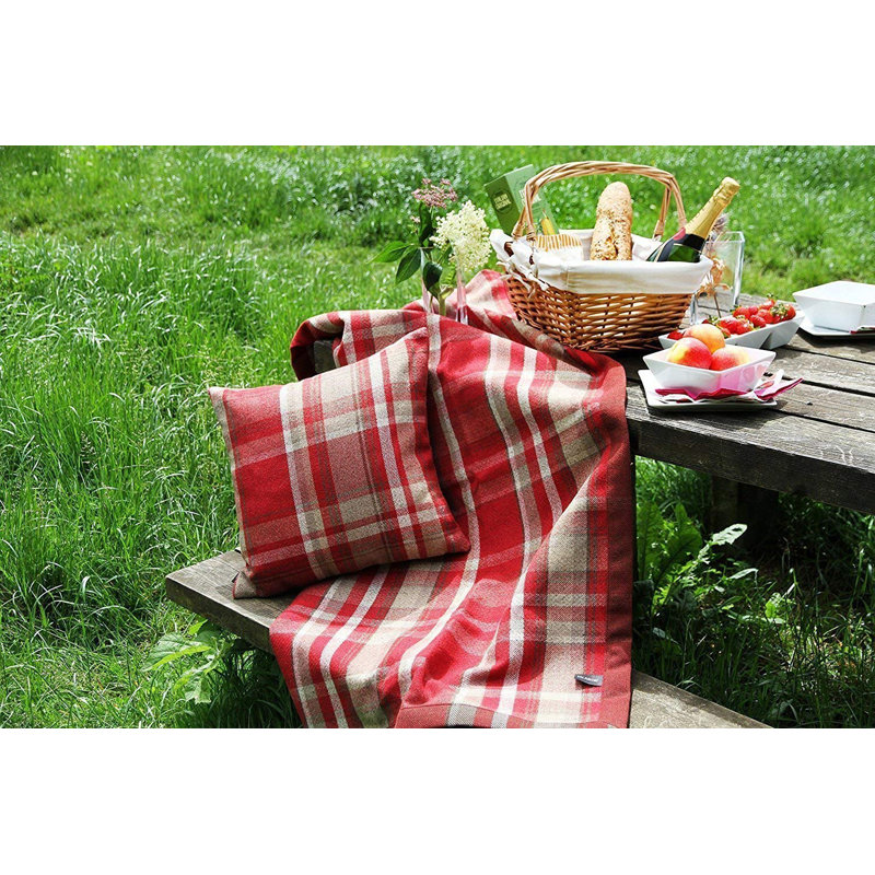 Griggs Plaid Square Cushion, 49 x 49cm, Red/White
