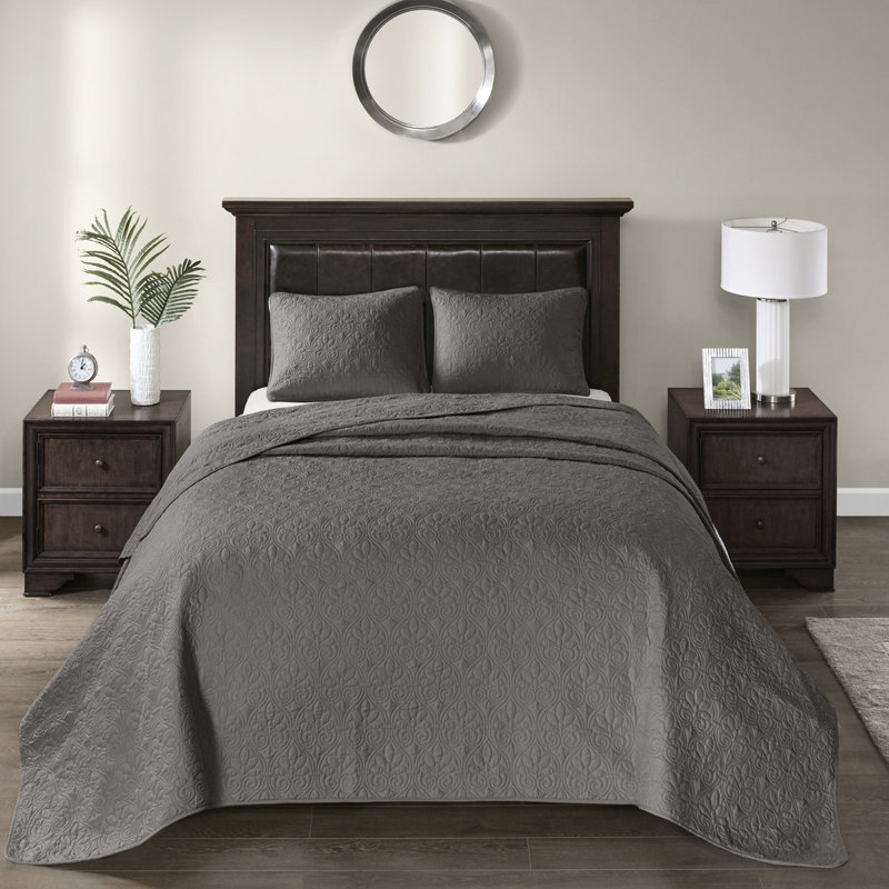 Couvre-lit réversible gris foncé - Motif de coton prélavé à point enchanteur pour une nuit de sommeil surdimensionnée pour s'adapter parfaitement au matelas