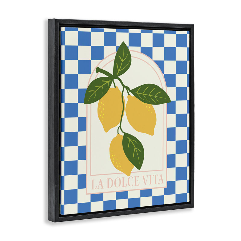 Cadre flottant à carreaux Vibrant Summer Lemons, design par Emily Dumas, Cadre flottant noir de jais, H 21 po x l 17 po