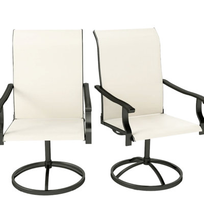 Deux chaises pivotantes pour l'extérieur avec tissu en filet à séchage rapide, siège à 360 degrés, structure ergonomique et acier thermolaqué. Idéal pour les espaces comme les patios, les terrasses, les jardins et les porches. Assemblage requis.