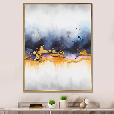 Abstrait bleu et jaune cascade de marbre III - formes abstraites, art mural