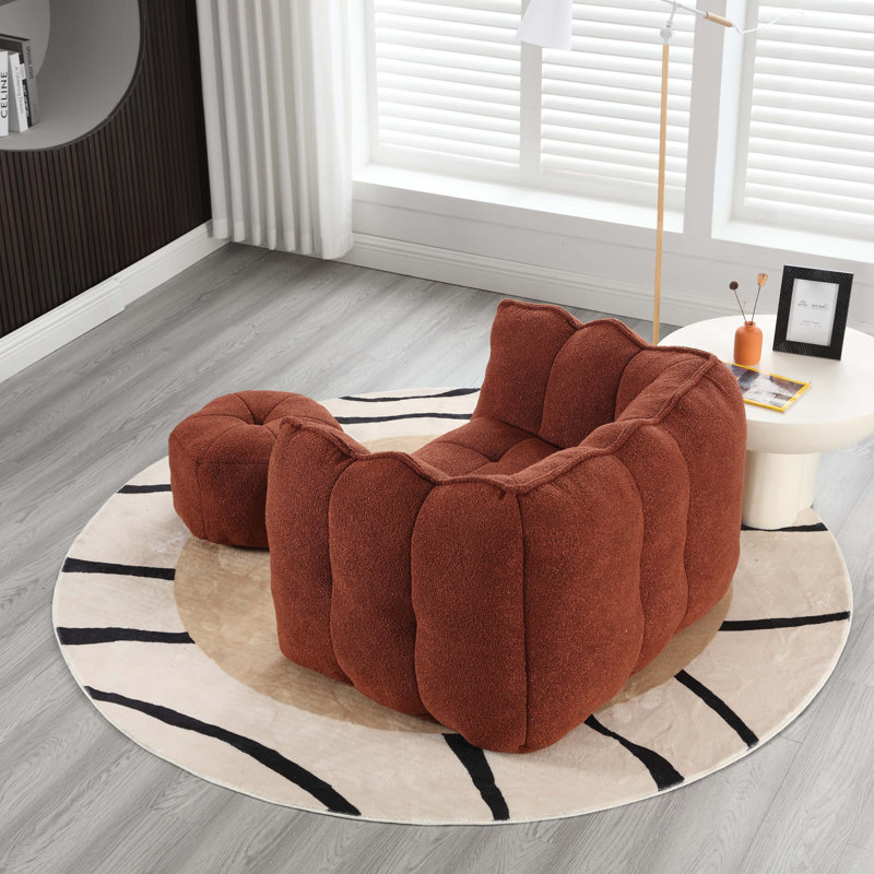 Sofas Upholstered Accent Chair with Ottoman, Red Chenille, 23.23" H x 38.58" W x 31.5" D