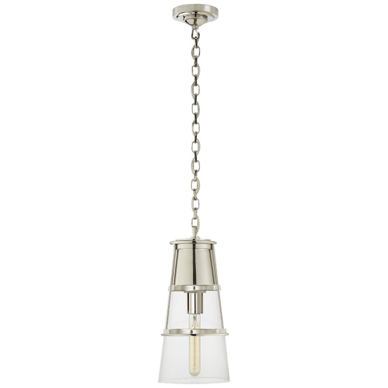 Thomas O'Brien Robinson Small Pendant, 15" H x 7.5" W x 7.5" D, Nickel, Clear