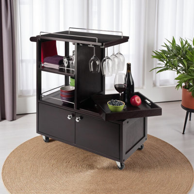 Galen Glass Rack Wine Utility Cart with Wheels in Espresso, 33.05" H X 29.83" W X 15.73" D