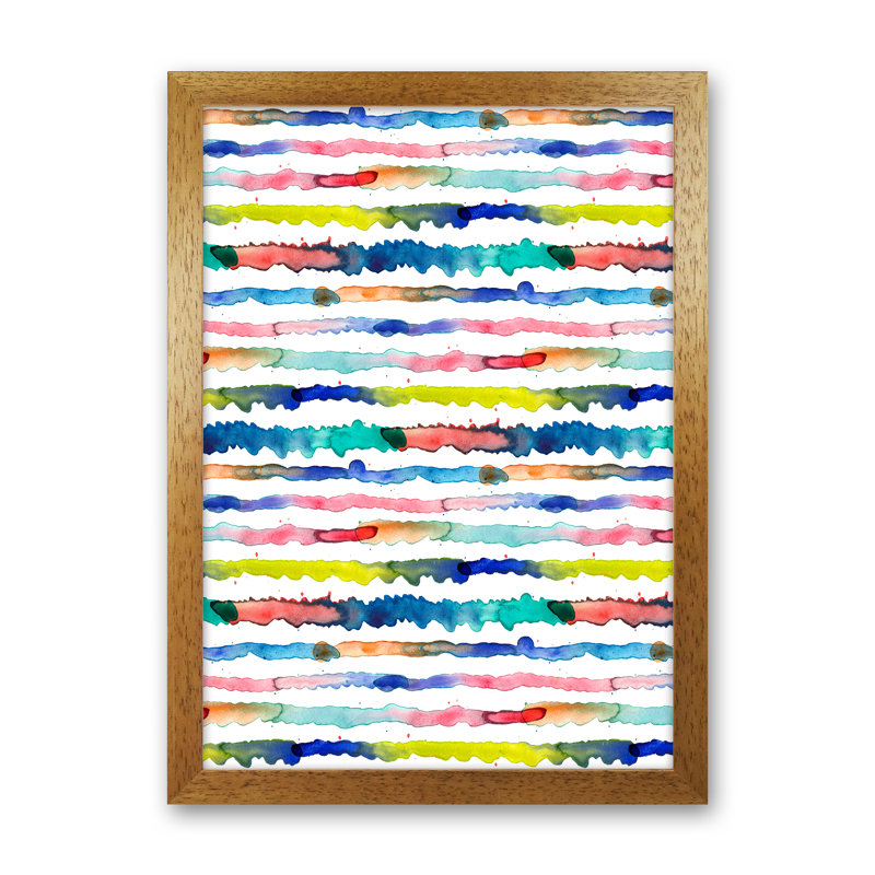 Gradient Watercolor Lines Blue - Print, Brown Framed, 46cm H x 34cm W x 3cm D