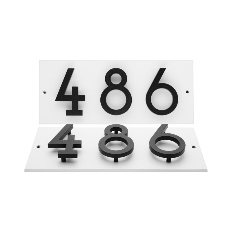 Floating Stand-Off 3-Number Horizontal Sign, White /W/ Black Modern Font Numbers, Yes