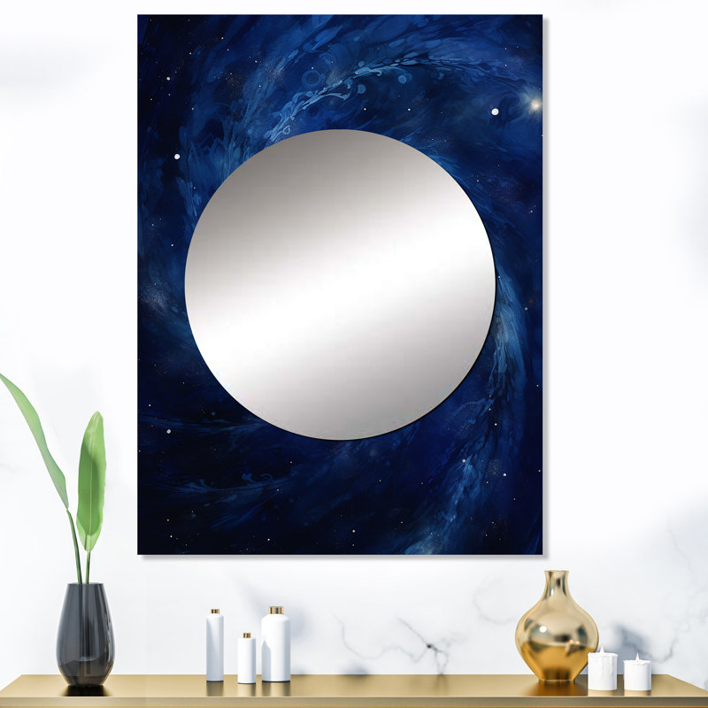 Smyan Blue Swirl Wave Spiral IV - miroir unique à spirales abstraites, grand miroir mural bleu, impression sur métal