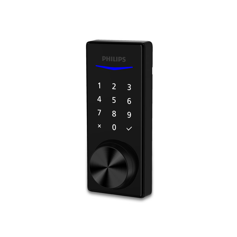 Serrure à pêne dormant avec écran tactile Bluetooth Philips et pont Wi-Fi, Pêne dormant et levier, Noir mat, Carrée