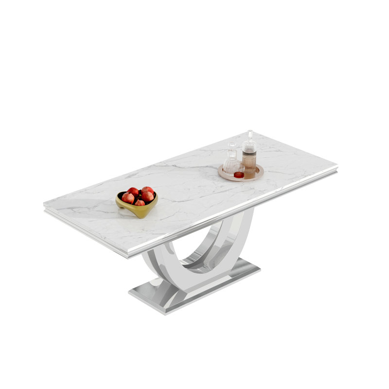 7 - Piece Dining Set, White/White/Silver