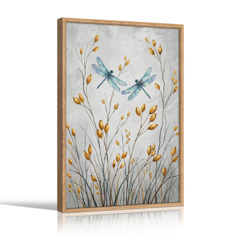 Ensemble de 1 tableau sur toile « Prairie de libellules », H 48 po x l 36 po, Naturel