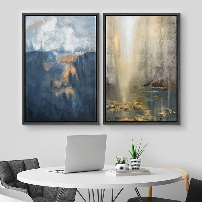 Ensemble de 2 peintures encadrées sur toile, Noir, H 36 po x l 48 po x P 1,5 po