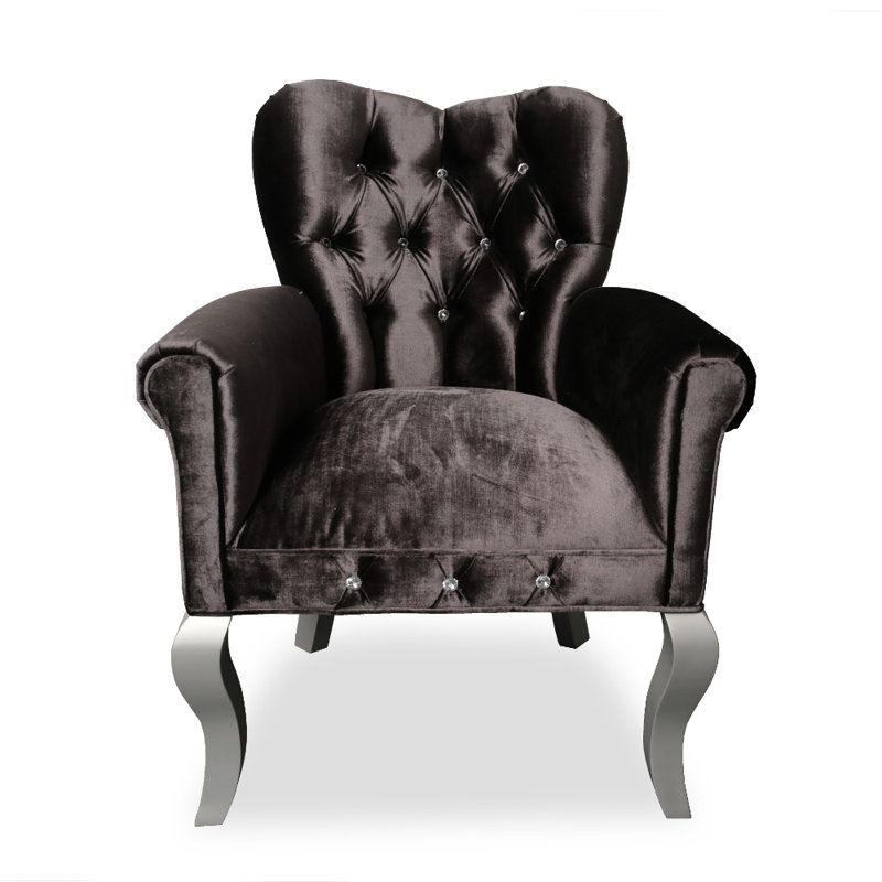 Tufted Armchair, Black Polyester Blend/Velvet