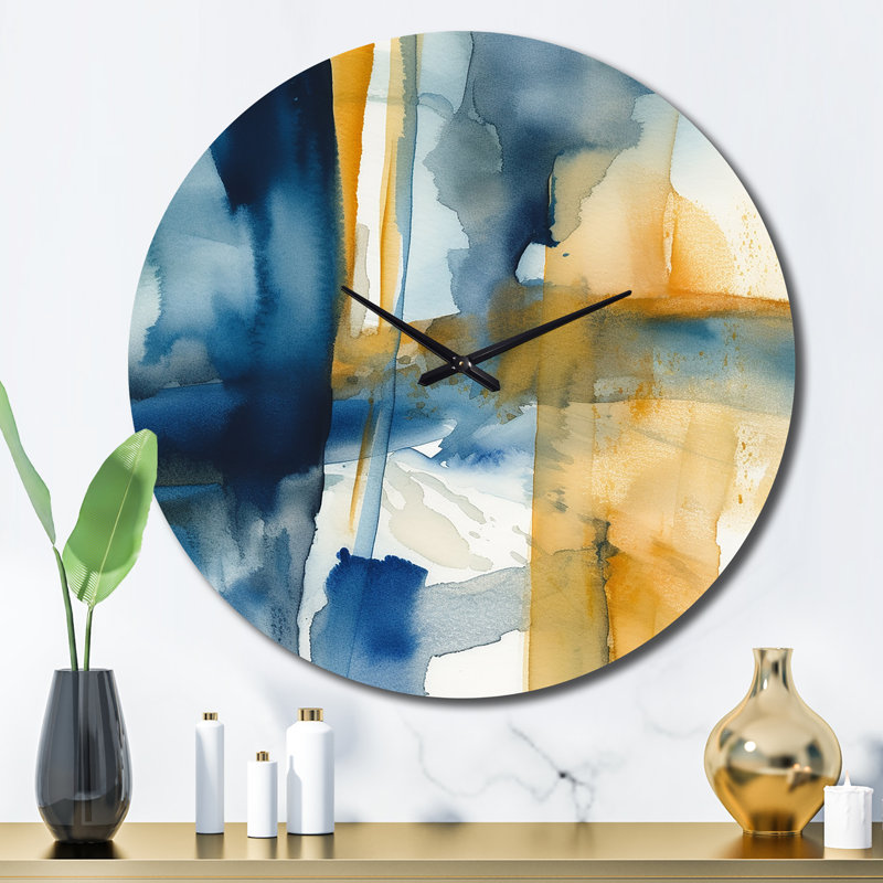 Blue And Gold Fusion V Metal Wall Clock, Large