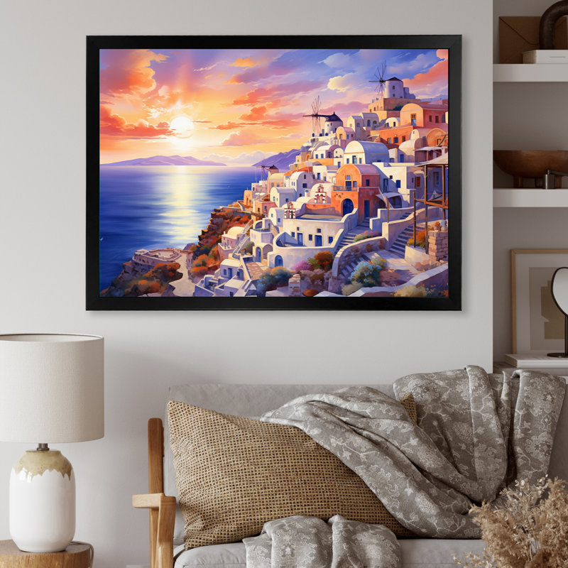 " Greece Oia Splendour II ", H 12 po x l 20 po, Cadre simple noir