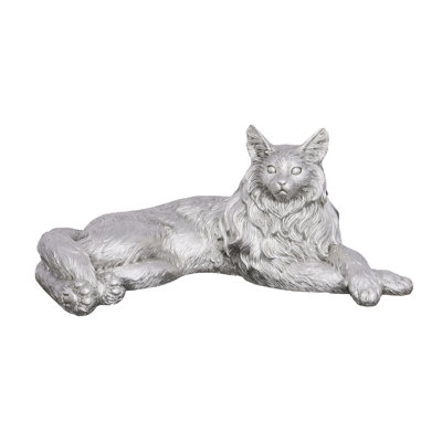 Resin Cat Figurine, Silver Leaf