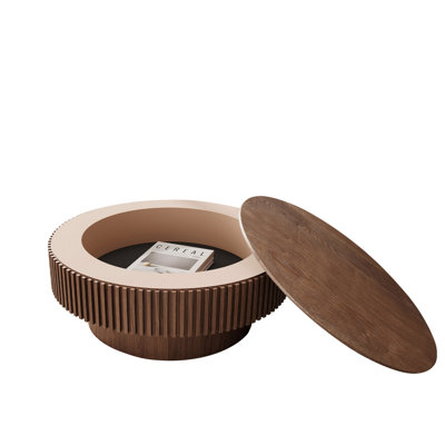 Solid Wood 31.5'' Round Coffee Table With Storage