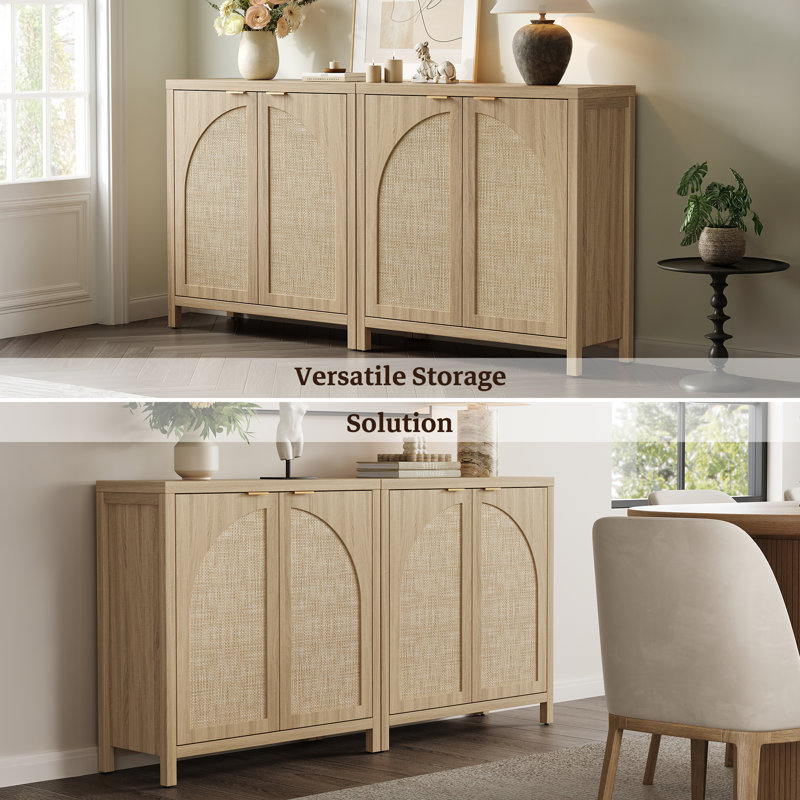 Boho - Rattan Sideboard With Adjustable Shelves, Light Oak, 2
